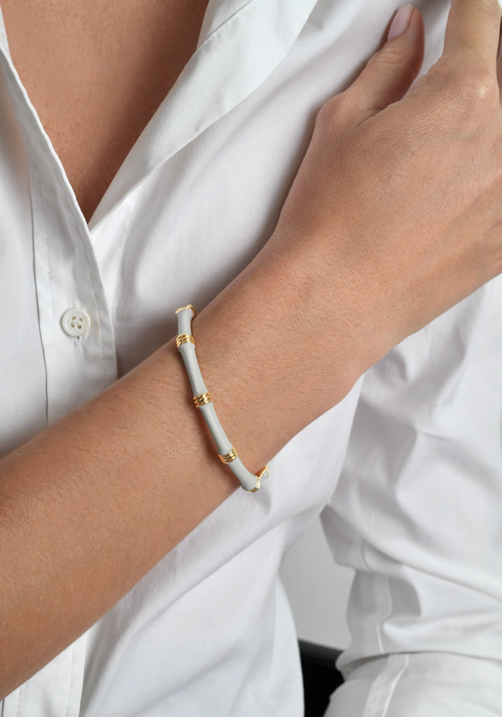 Anabel Aram Pale Blue Bamboo Hinged Bangle - Charles Mayer