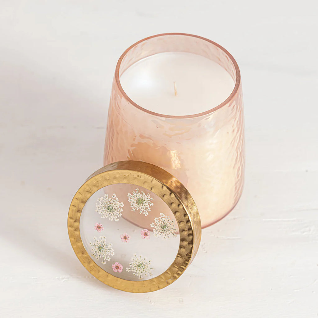 Rosy Rings Tall Rose & Oud Pressed Flower Candle - Charles Mayer