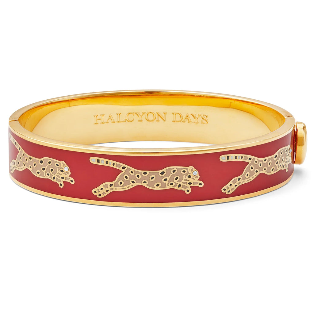 Halcyon Days Leopard Red & Gold Hinged Bangle - Charles Mayer