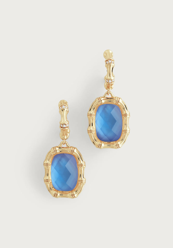 Anabel Aram Bamboo with Swiss Blue Stone Drop Earrings - Charles Mayer