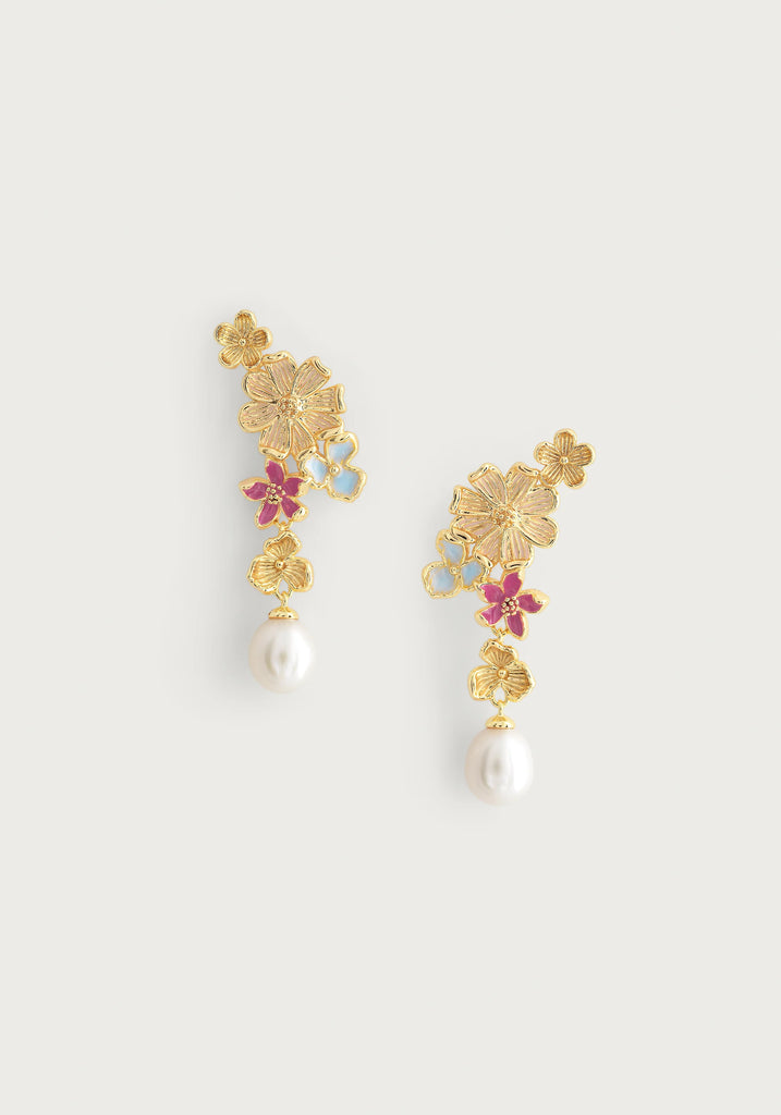 Anabel Aram Wildflowers Pearl Drop Earrings - Charles Mayer