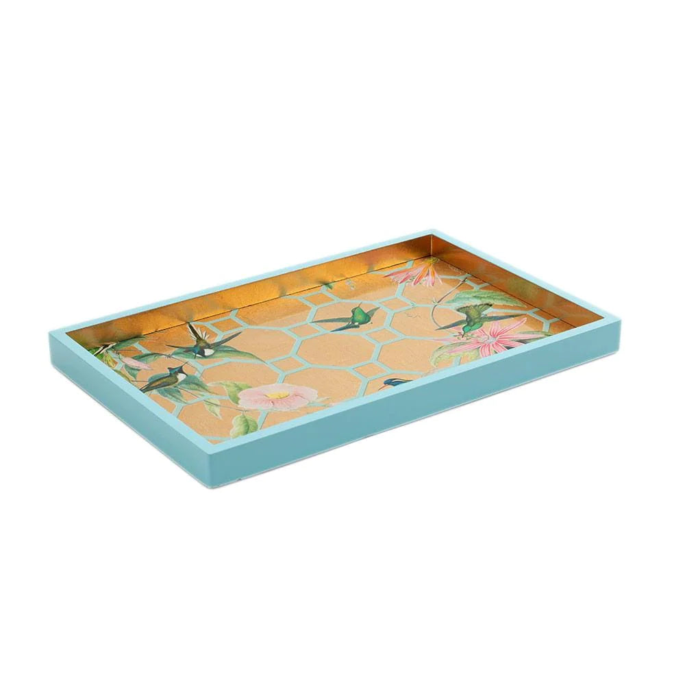 Caspari Lacquer Hummingbird Small Rectangular Tray - Charles Mayer
