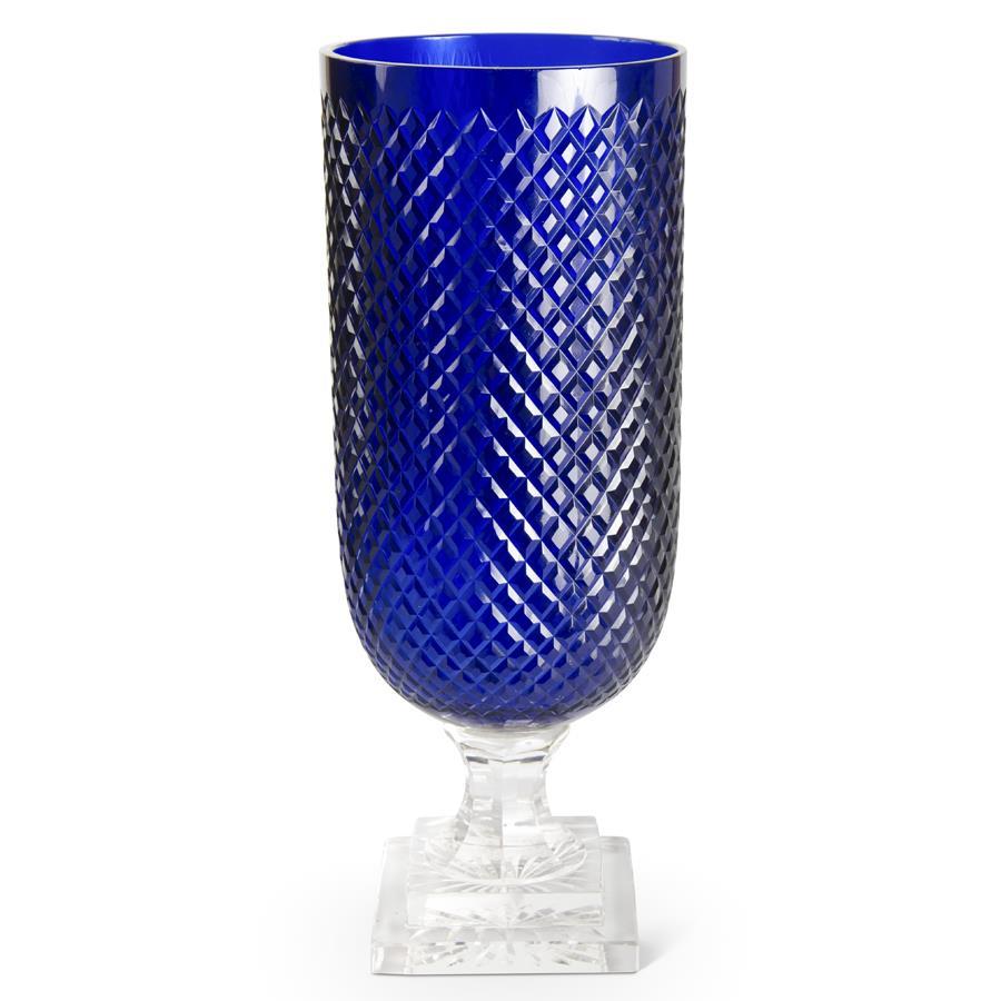 Sapphire Blue Vase on Clear Base, 15 inch - Charles Mayer