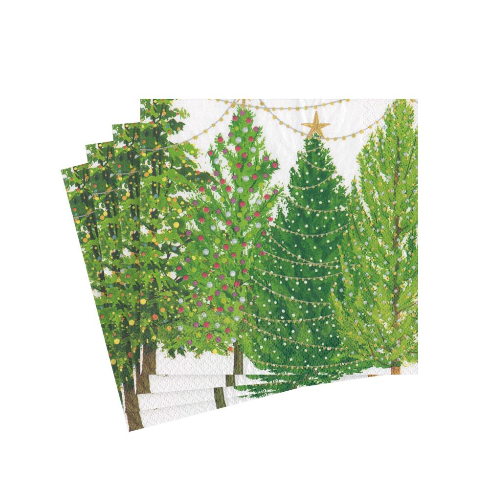 Caspari Christmas Trees with Lights Cocktail Napkin, 20 count - Charles Mayer