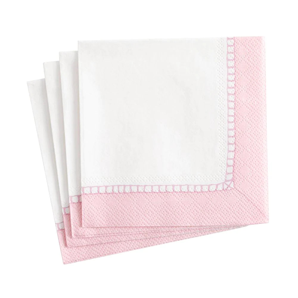 Caspari Pink Linen Border Cocktail Napkins - Charles Mayer