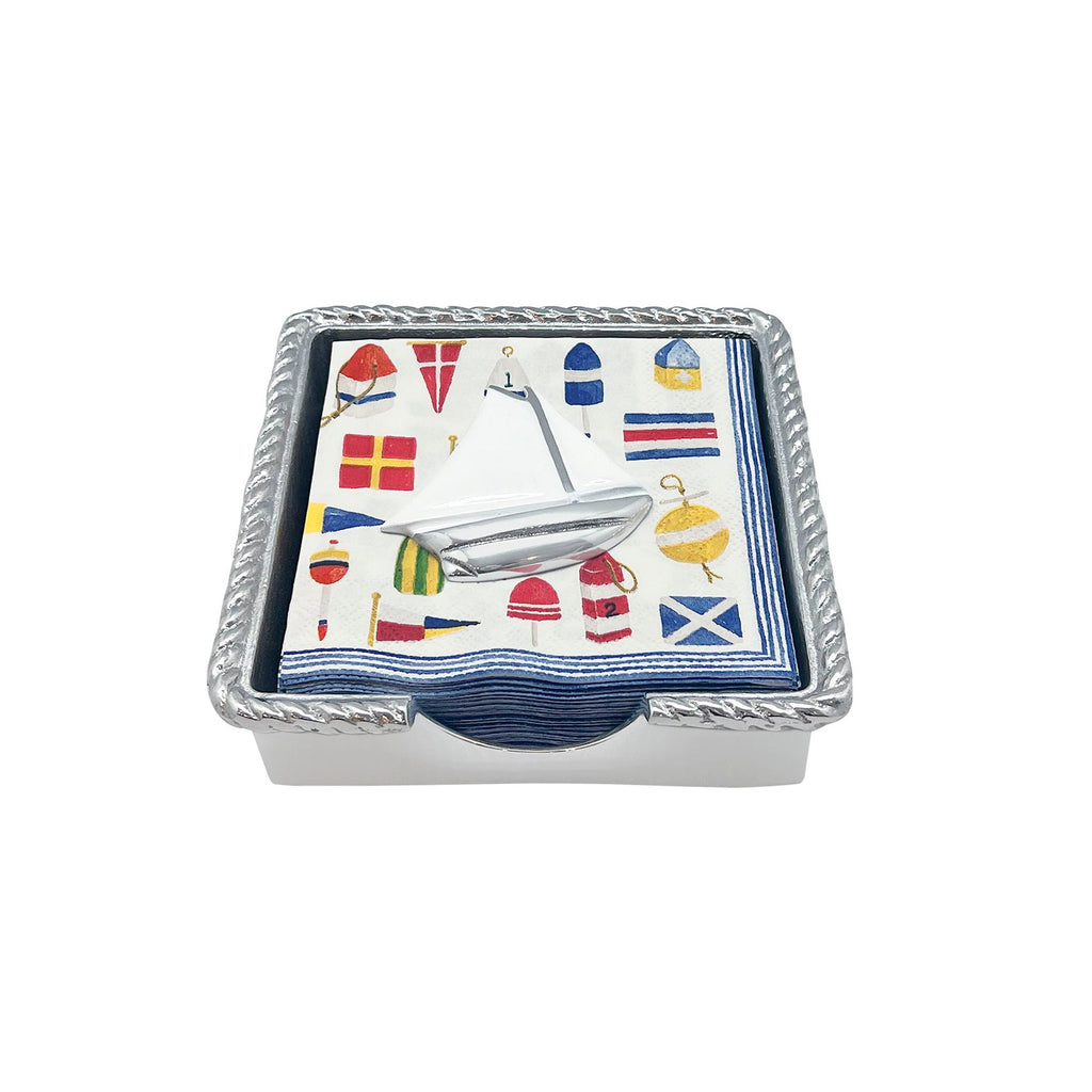 Mariposa White Sailboat Rope Napkin Box - Charles Mayer