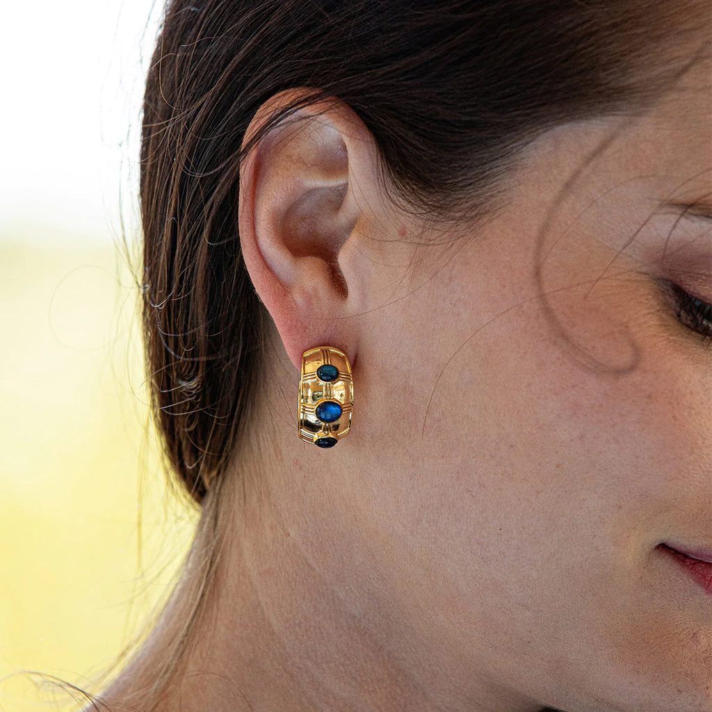 CAPUCINE DE WULF Cleopatra Bold Gold Hoop Earrings with Blue Labradorite - Charles Mayer