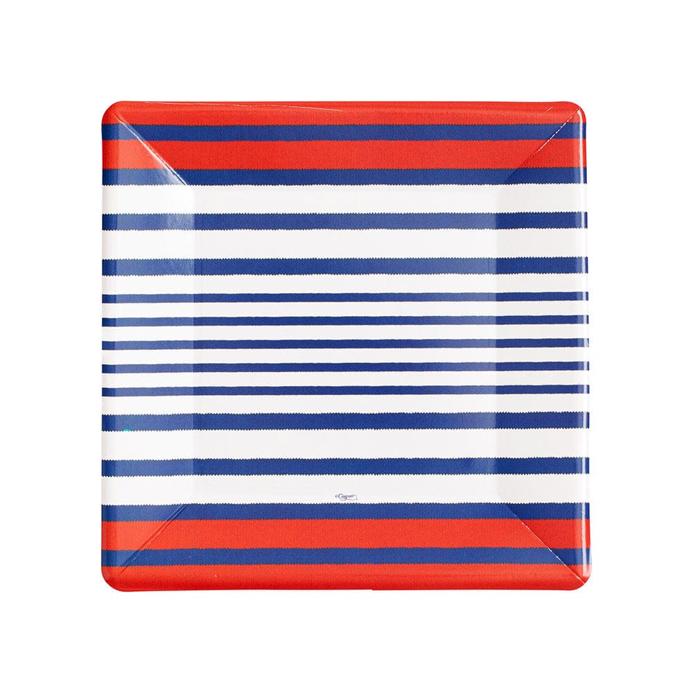 Caspari Breton Stripe Square Blue 7" Plates - Charles Mayer