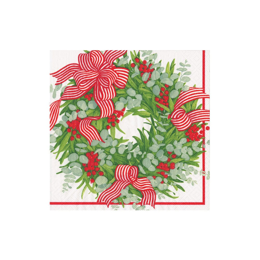 Caspari Ribbon Stripe Wreath Cocktail Napkins - Charles Mayer
