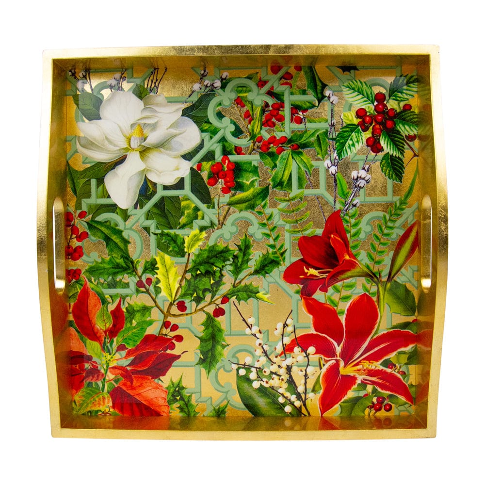 Caspari 14*14 Christmas Garden Lacquer Tray - Charles Mayer