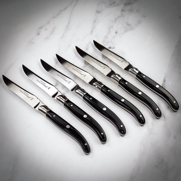 Claude Dozorme LAguiole Black Horn Handle Knives, Set/6 - Charles Mayer
