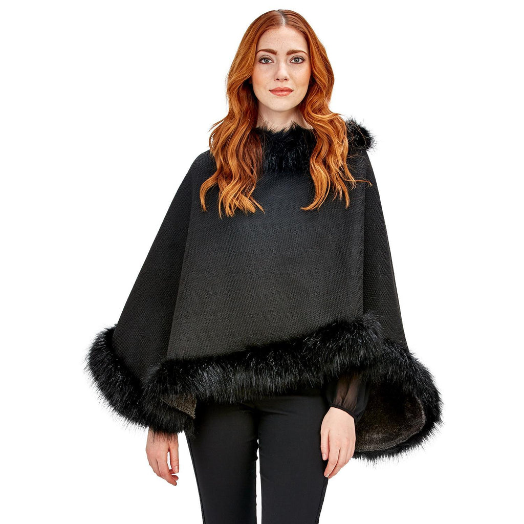 2 Chic Black Infinity Shawl w/ Fleece Lining and Fur Trim - Charles Mayer
