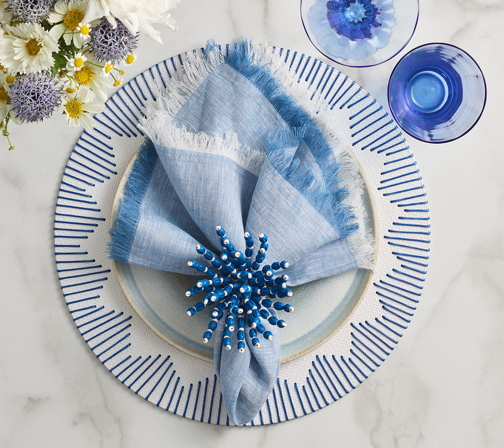 Kim Seybert Blue & White Reed Napkin Ring - Charles Mayer