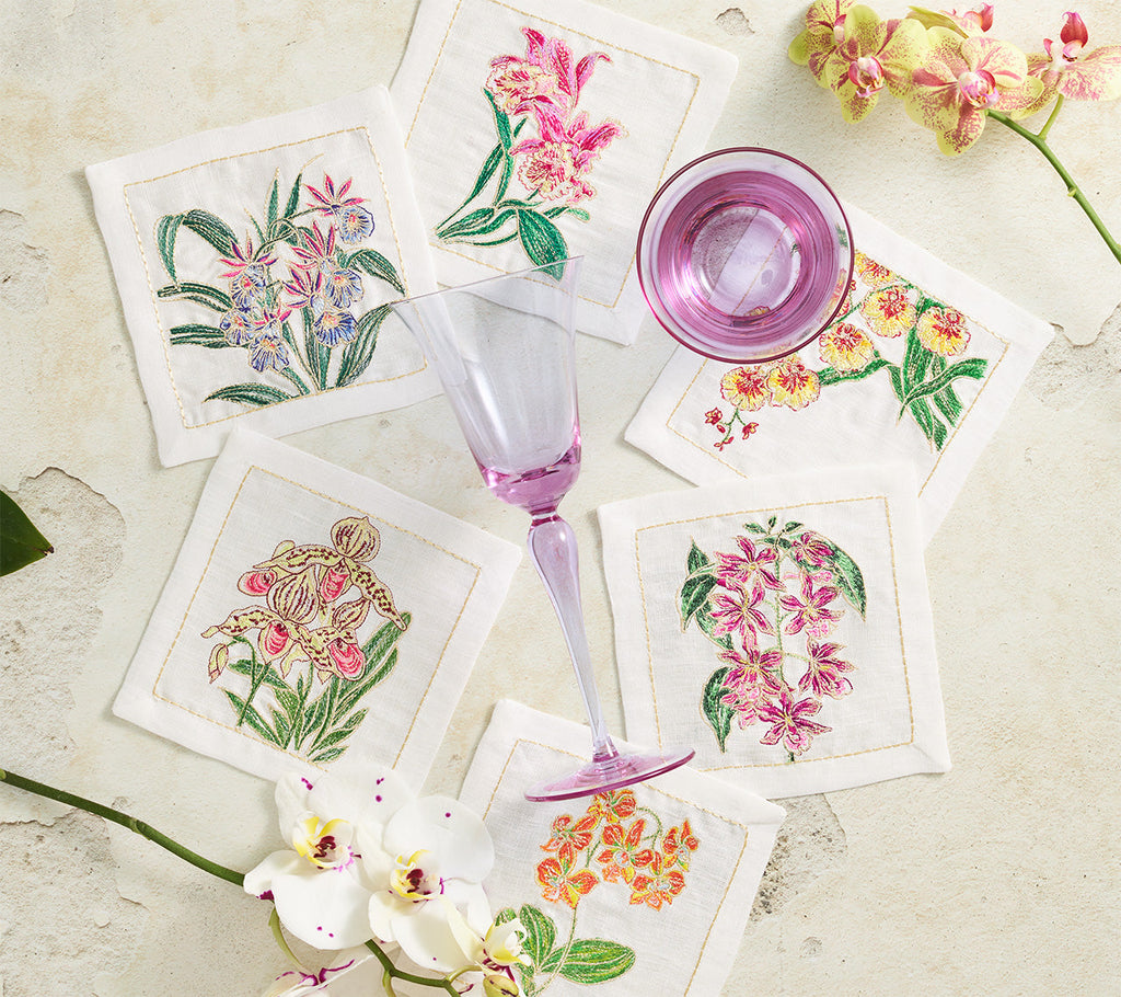Kim Seybert Orchid Cocktail Napkin, Set of 6 - Charles Mayer
