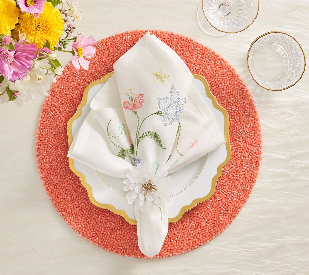 Kim Seybert White & Gold Cosmos Napkin Ring, Set of 4 - Charles Mayer