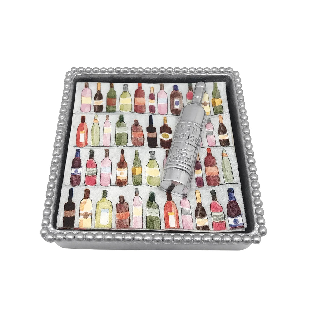 Mariposa Wine Bottle Beaded Napkin Box Set - Charles Mayer