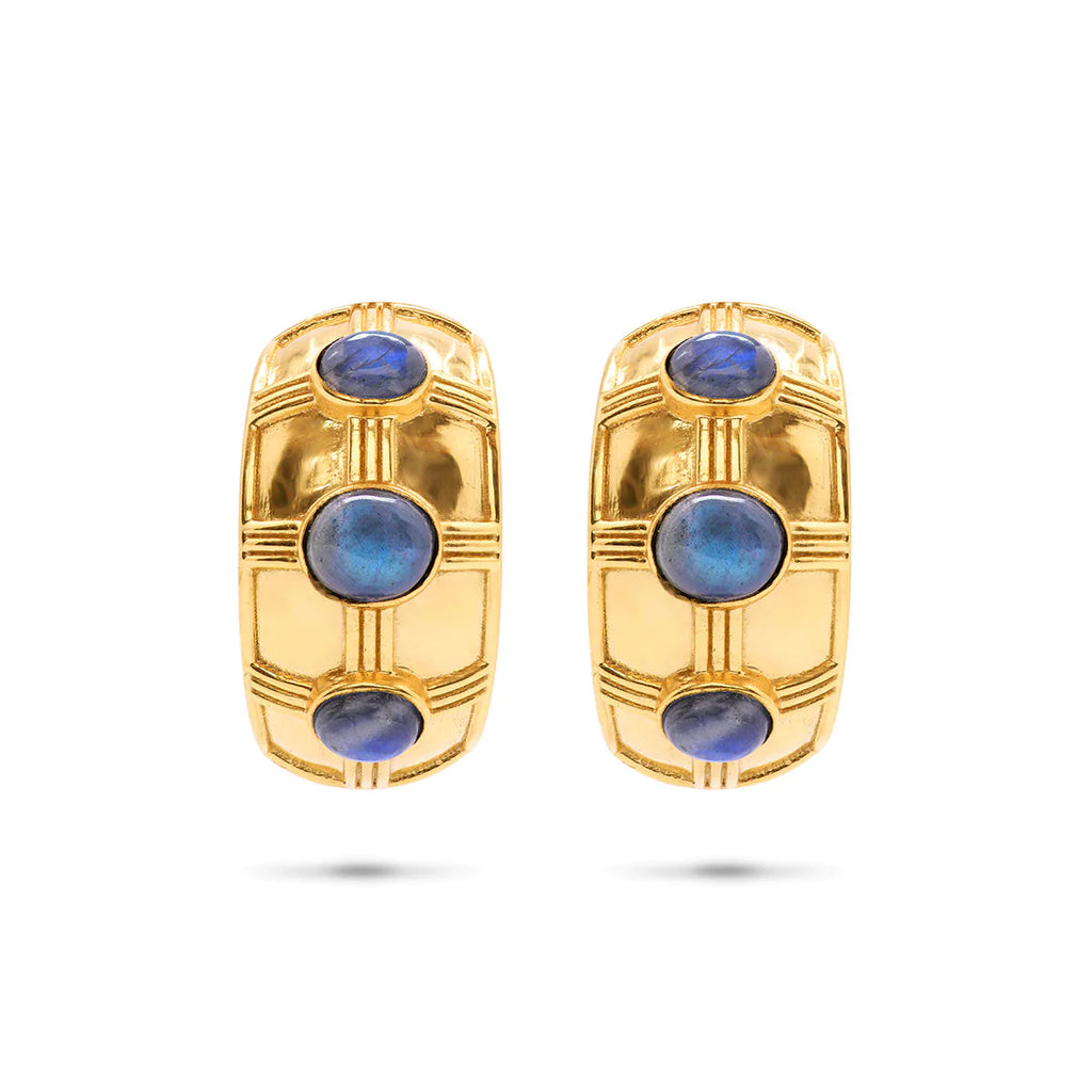 CAPUCINE DE WULF Cleopatra Bold Gold Hoop Earrings with Blue Labradorite - Charles Mayer
