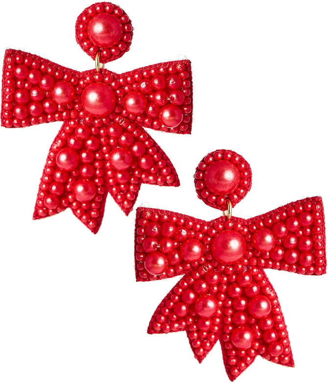 Lisi Lerch Red Beaded Bow Earrings - Charles Mayer