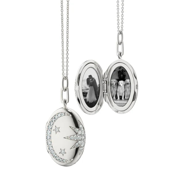 Monica Rich Kosann Sterling Silver Sun, Moon & Stars Locket with White Sapphires - Charles Mayer