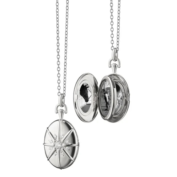 Monica Rich Kosann Sterling 4-Image Midi Starburst Locket with White Sapphire Star Accents - Charles Mayer