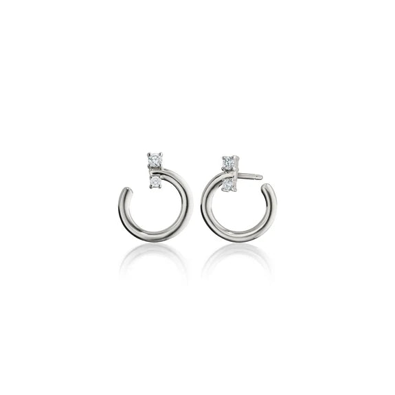 Monica Rich Kosann Small Sterling Hoop Earrings with White Sapphires - Charles Mayer