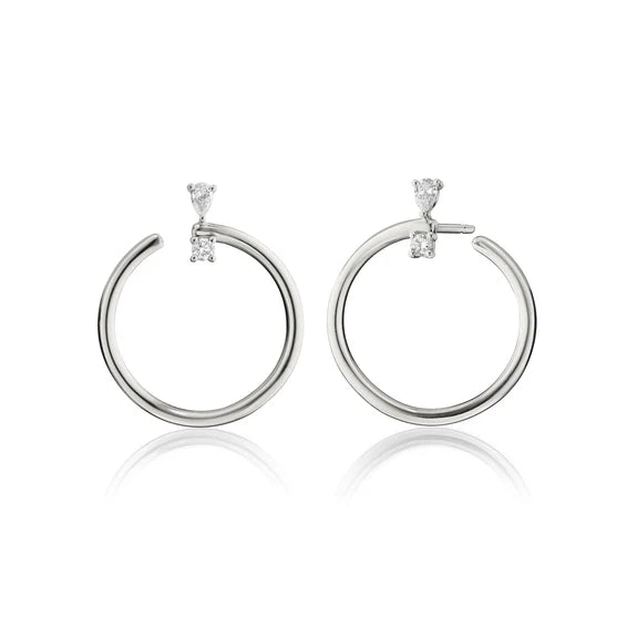 Monica Rich Kosann Sterling Hoop Earrings with Pear White Sapphires - Charles Mayer