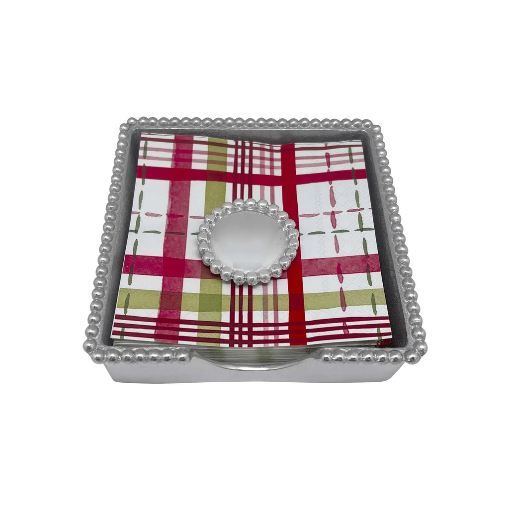 Mariposa Round Pearl Plaid Beaded Napkin Box - Charles Mayer