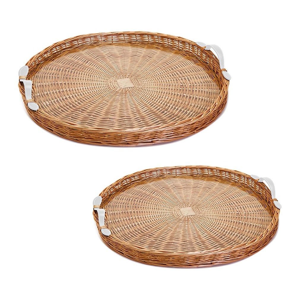 Medium Round Wicker Tray with White Handles - Charles Mayer