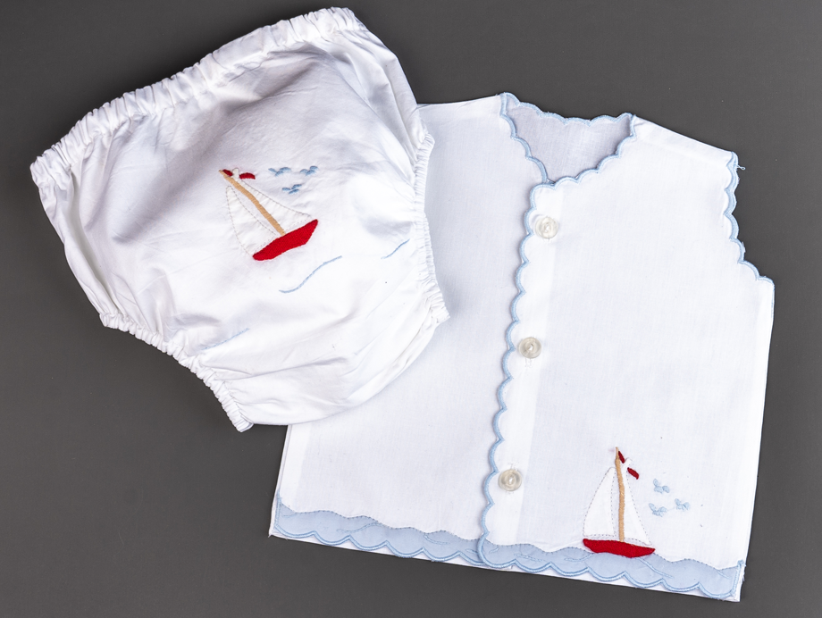 Edward Boutross Boy's Sailboat Diaper Shirt - Charles Mayer