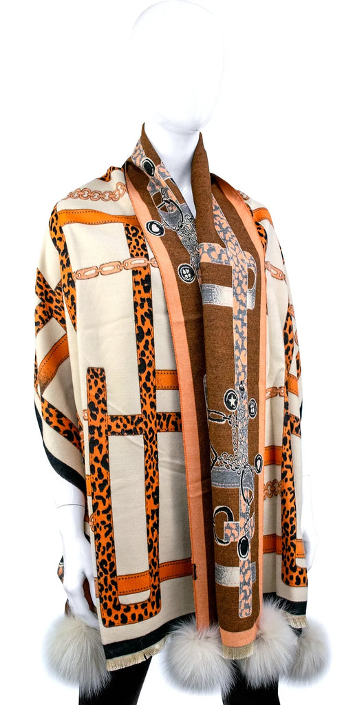 Mitchie's Beige & Orange Animal Wrap - Charles Mayer