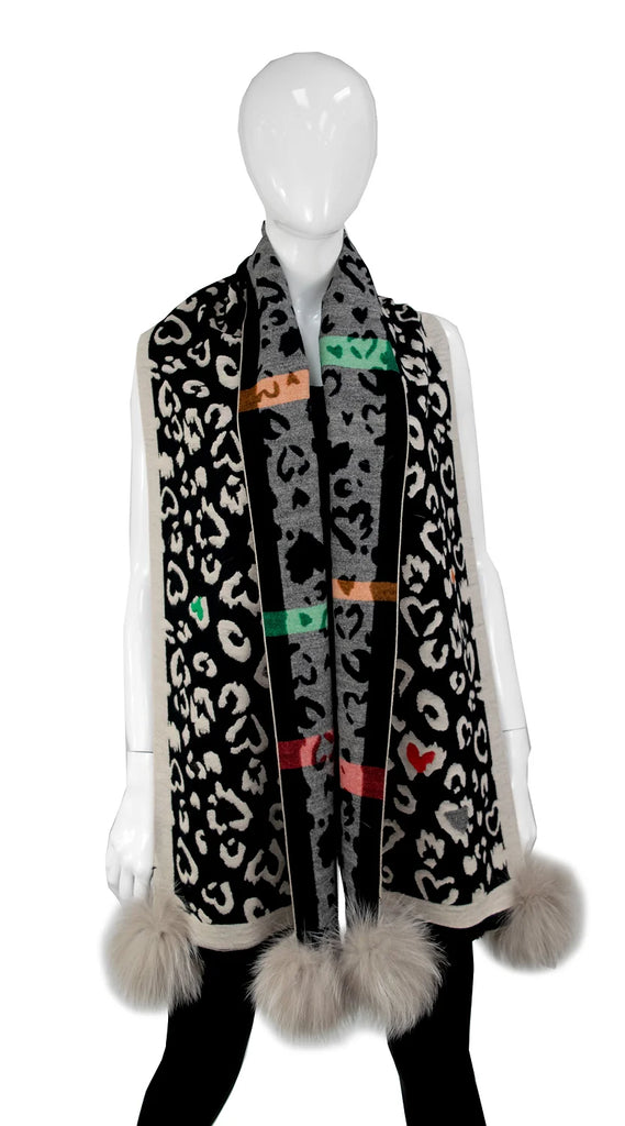 Mitchie's Black Narrow Heart & Animal Print Scarf - Charles Mayer