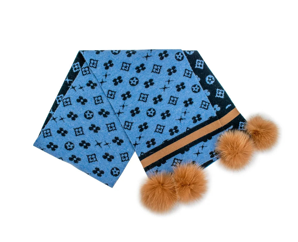 Mitchie's Sky Blue/ Black/ Camel Scarf - Charles Mayer