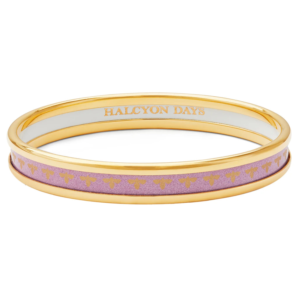 Halcyon Days Skinny Bee Pale Pink & Gold Hinged Bangle - Charles Mayer