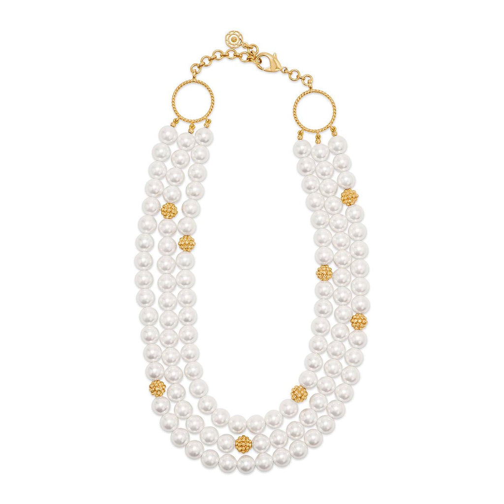 Capucine De Wulf Berry & Bead Triple Strand Pearl w/Gold Necklace - Charles Mayer