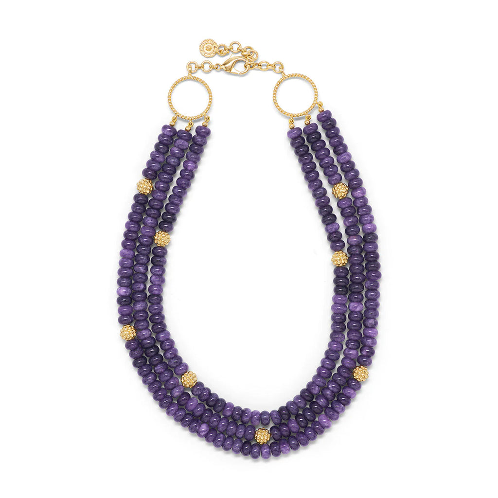 Capucine De Wulf Berry & Bead Triple Strand Violet Jade with Gold - Charles Mayer