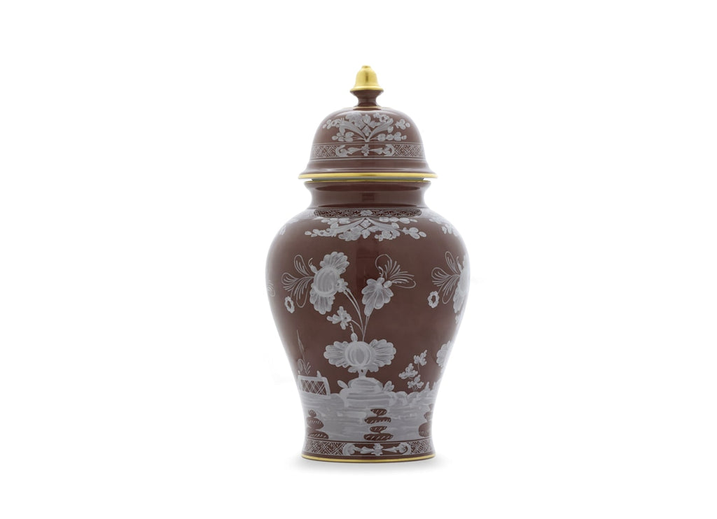 Ginori Oriente Italiano Castagna 12" Potiche Vase with Lid - Charles Mayer