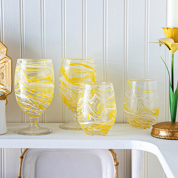 Juliska Yellow Puro Marbled Goblet - Charles Mayer