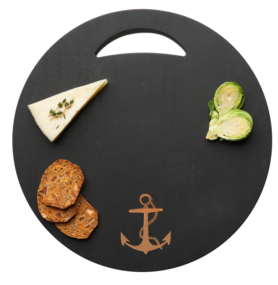 Maple Leaf Black Acacia Round Board with Anchor - Charles Mayer