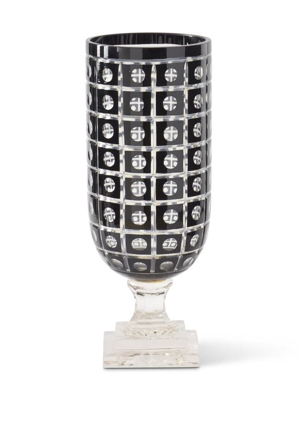 15 inch Black Vase on Clear Glass Pedestal - Charles Mayer