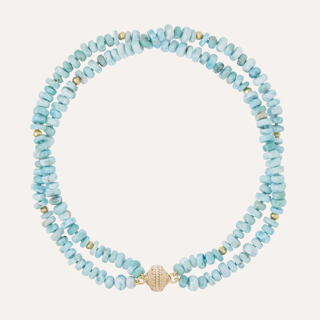 Clara Williams Double Strand Blue Larimar Rhondelle Stones with Gold - Charles Mayer