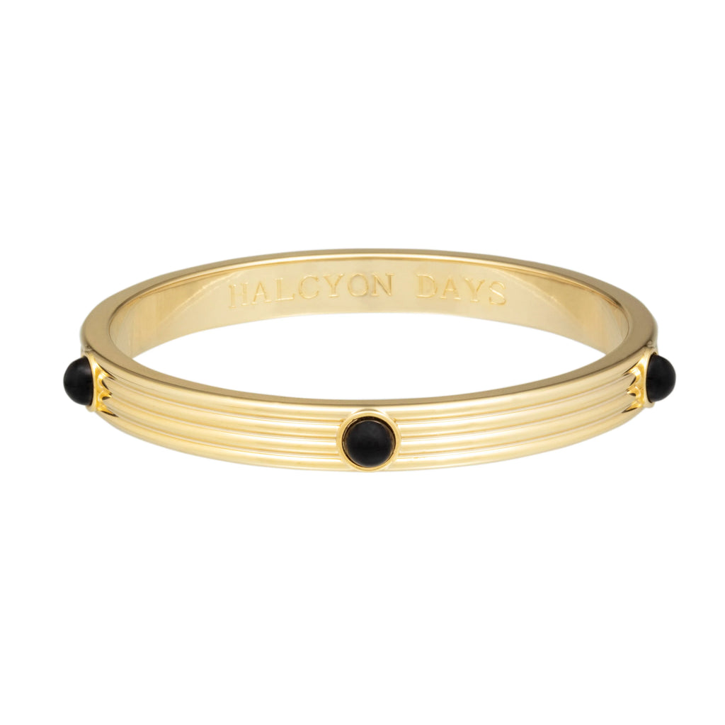 Halcyon Days Ribbed Cabochon Black & Gold Bangle - Charles Mayer