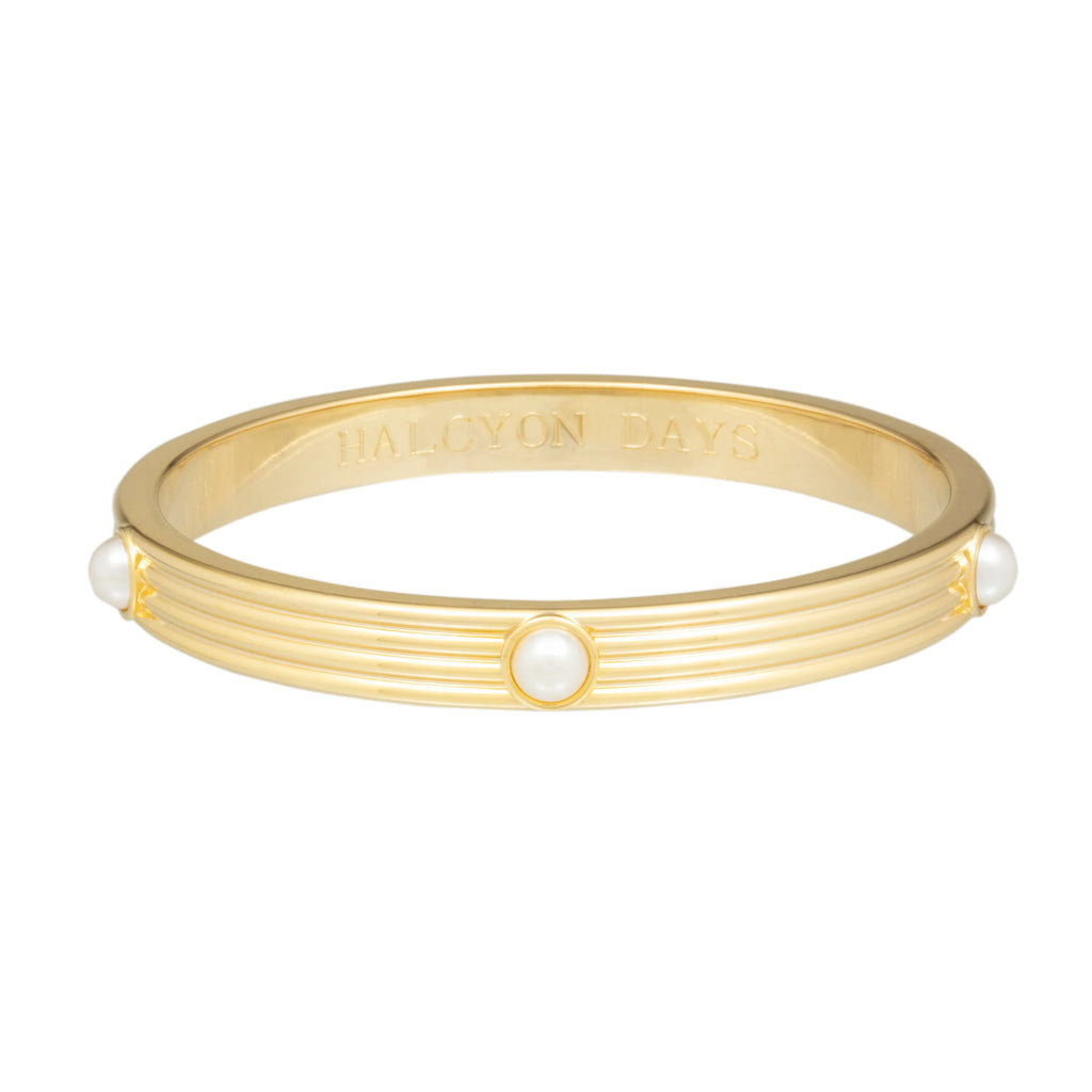 Halcyon Days Ribbed Cabochon Pearl & Gold Bangle - Charles Mayer