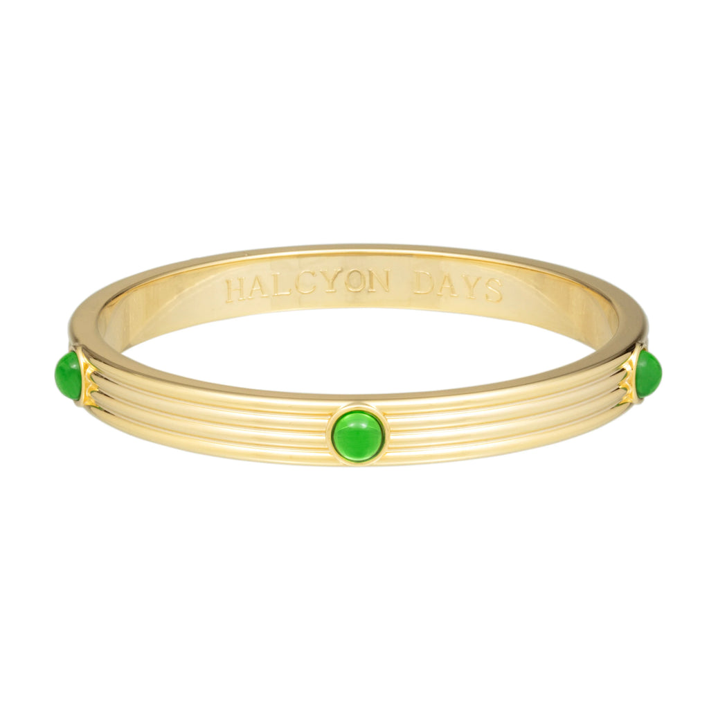 Halcyon Days Ribbed Cabochon Emerald & Gold Bangle - Charles Mayer