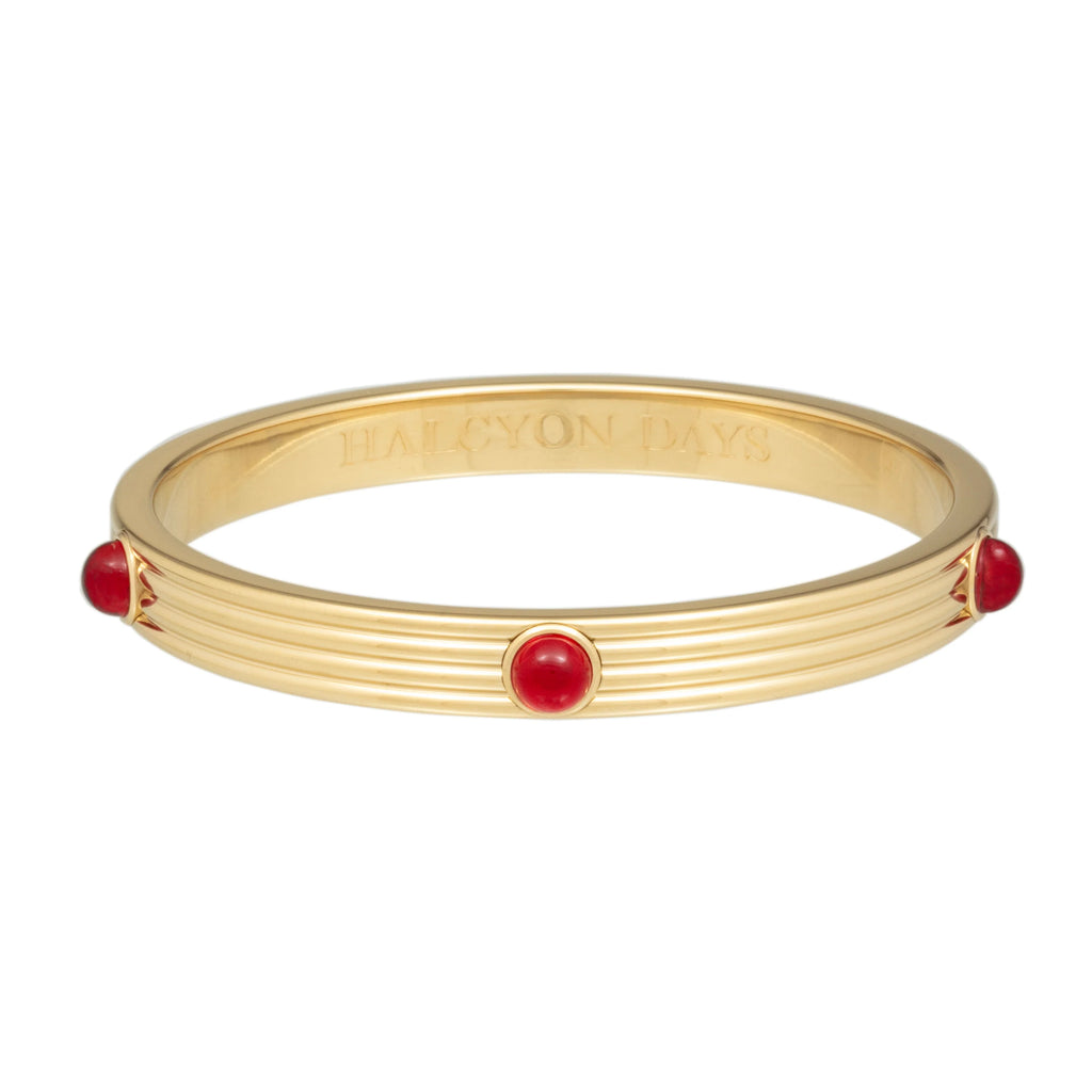 Halcyon Days Ribbed Cabochon Ruby & Gold Bangle - Charles Mayer