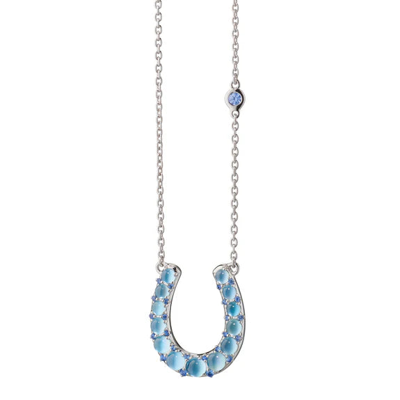 Monica Rich Kosann Sterling Silver Horseshoe Charm Necklace w/Blue Topaz, MOP & Blue Sapphires - Charles Mayer