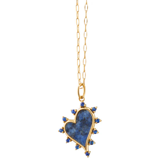 Monica Rich Kosann 18k Yellow Gold Heart Charm with Center Sodalite and Blue Sapphire on 17" Chain - Charles Mayer