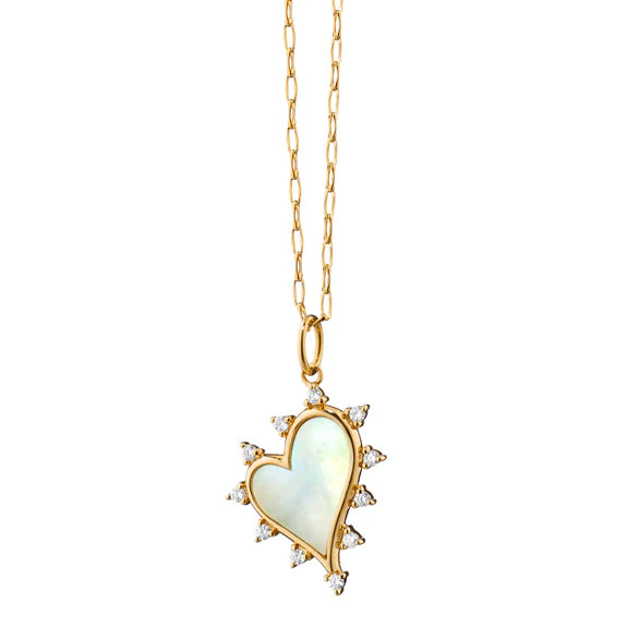 Monica Rich Kosann 18k Midi Heart Mother of Pearl Heart with Diamonds - Charles Mayer