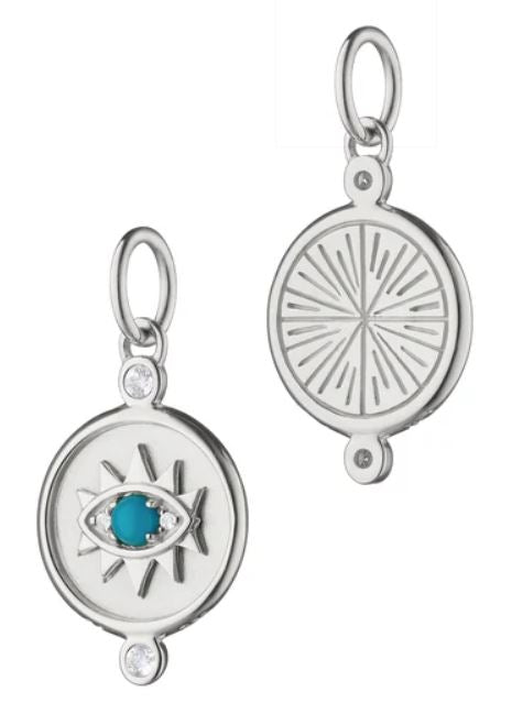 Monica Rich Kosann Sterling Silver with White Sapphire and Turquoise Eye Charm - Charles Mayer