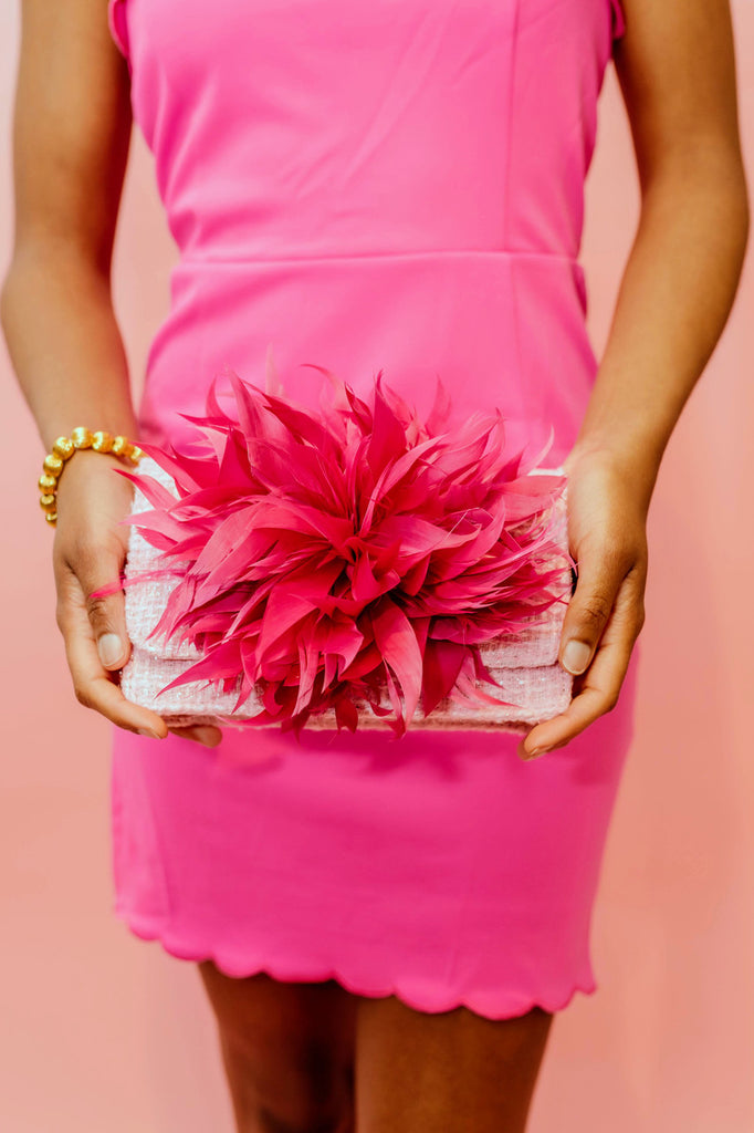 Pink Coco Clutch with White Feather - Charles Mayer