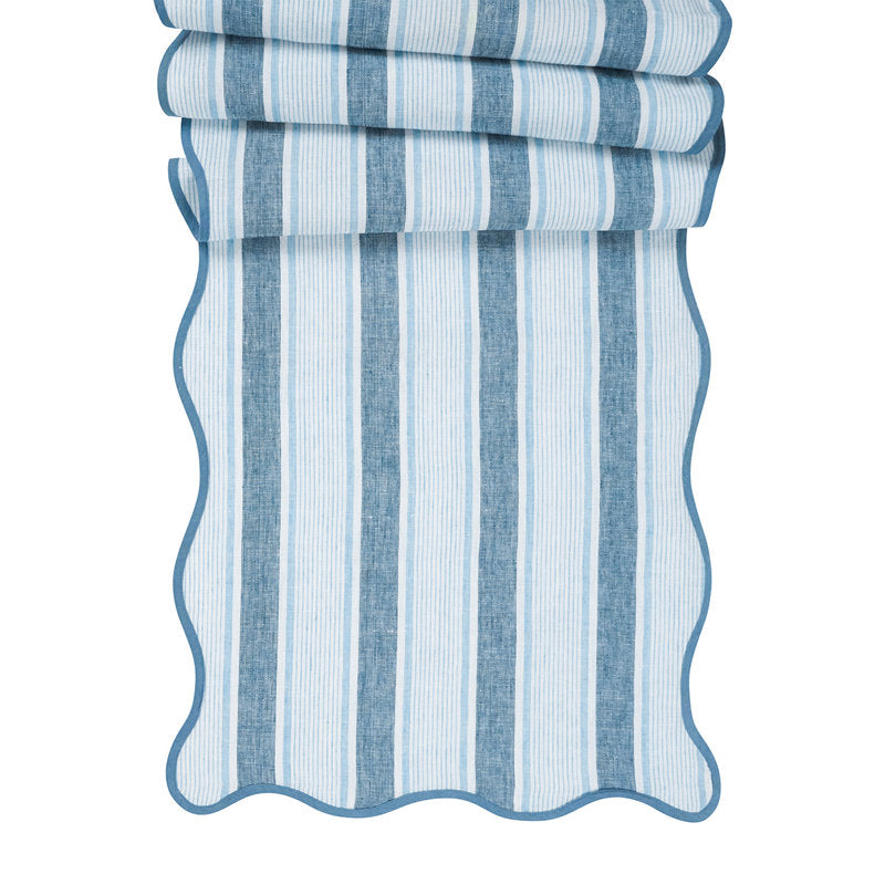 Juliska Cabana Stripe Ocean Blue 18" x 90" Table Runner - Charles Mayer